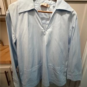 Tory Burch Pale Blue V-Neck Tunic with Patch Pockets